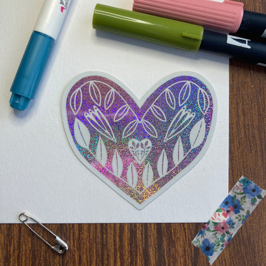 Sticker | Sparkle or Matt Floral Heart